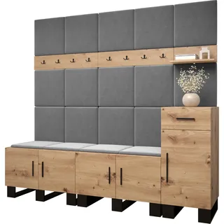 Garderobe ARTIN Set 8 mit gepolsterten Paneelen Industrial Design - Grau