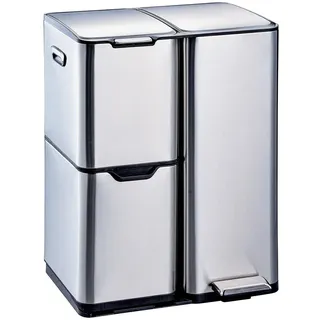 HAJA Küchen-Tretabfalleimer, Mülltrennung, Recycling, aus Edelstahl, mit Eimer, 60 l (13 + 17 + 30 l)