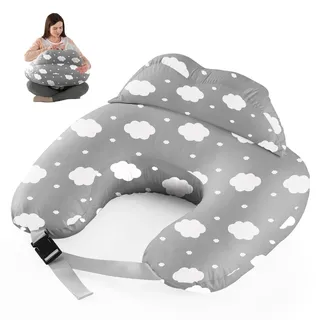 SHANNA Stillkissen Kleines Stillhörnchen für Mutter: Schwangerschaftskissen mit Sicherheitszaun Multifunktionales Abnehmbarer Kissenbezug Waschbar Erstausstattung für Pregnancy (Wolken Grau)