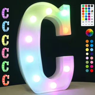 LED Buchstaben Lichter Alphabet, 18 Farblich Veränderbar Led Leuchtbuchstaben mit Fernbedienung Timer Nacht Lichter, Dekoration für Geburtstag Party Weihnachten Hochzeit Kinderzimmer - Buchstaben C