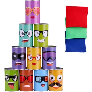 THE TWIDDLERS 13-Teilige Dosenwerfen Partyspiele für Kinder - 10 Blechdosen & 3 Wurfsäckchen mit Geschenkbox - Gartenspiele, Kindergeburtstag & Partys