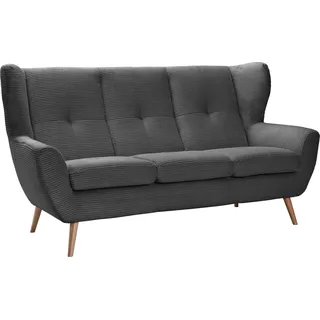 exxpo - sofa fashion 3-Sitzer »ALVESTA, Loungesofa, Küchensofa, hoher Sitzkomfort, Ohrenbackensofa«, gemütliche Rückenlehne, mit Knopfheftung und hohen Holzfüßen, in Cord, grau