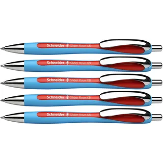 Schneider 132502 Slider Rave XB Kugelschreiber (Strichstärke: XB, Made in Germany) 5 Stück, Schreibfarbe: rot