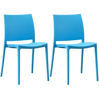 CLP Gartenstuhl 2er Set Kunststoff Blau , 42x81x49 cm , Gartenmöbel, Gartensessel, Gartenstühle