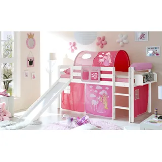 TICAA Spielbett Manuel 90 x 200 cm Kiefer massiv weiß pink