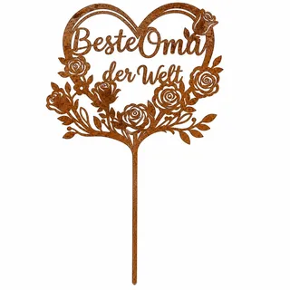Gemejutor Rost Herz Gartenstecker Mit Spruch Beste Oma der Welt, Wetterfester Stahl Grabdeko, Outdoor Gartendeko für Grab Balkon Haustür Blumentopf
