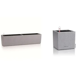 Lechuza BALCONERA Stone 80 steingrau 15660, 79x19x19 cm & Canto Stone 14 hochwertiger Kräuterwürfel mit Stick-Bewässerungssystem, steingrau