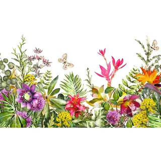 Living Walls Fototapete Floral Blumen Schmetterling Bunt Weiß 3,50 m x 2,55 m FSC®