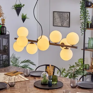 HOFSTEIN Pendelleuchte Gastor, 10-flammige Hängelampe aus Metall/Glas in Schwarz/Weiß, Hängeleuchte im Retro/Vintage-Design mit Glasschirmen, Höhe max. 146 cm, E14, Esszimmer, Wohnzimmer, Küche