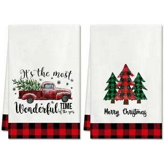 Ohok 2 Stück Weihnachten Handtücher 45x65 cm, Mode Dekoration Küchentücher Weihnachtsmann Geschirrtücher Weiche Mikrofasertücher für Badezimmer Küche Trockentuch Weihnachten Deko (Set R)