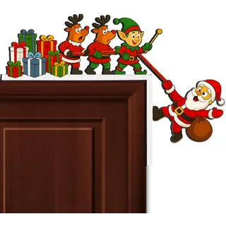 Eroionet Weihnachtliche Türdeko Eckdekoration, Türrahmen Weihnachtsdeko mit Elch Weihnachtsmann Motiv, Dekorativer Türsturz Weihnachtsschmuck, Festliche Geschenkidee für Weihnachten Winter