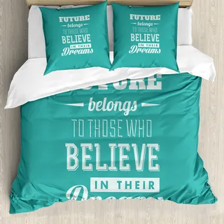ABAKUHAUS motivational Bettbezug, Hipster-Tipps, Milbensicher Allergiker geeignet mit Kissenbezügen, 155 cm x 220 cm - 80 x 80 cm, Teal weiß - Weiß