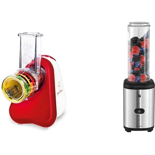 Moulinex DJ756G Fresh Express Plus | Elektrisches Schnitzelwerk 5 Einsätze inkl. Reiben | 200W | Rot/Weiß & WMF Kult X Mix & Go Mini Smoothie Maker, Blender elektrisch, Shake Mixer 300 Watt