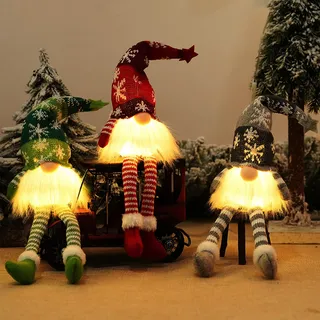 3 Stück ​weihnachtswichtel Weihnachtsdekoration mit LED, Weihnachtszwerge Plüsch-Dekorationen, Weihnachtsdeko Innen Wichtel,Handmade Plüschfiguren, Weihnachten Deko (Kurze Beine: 35cmx8cmx7cm)
