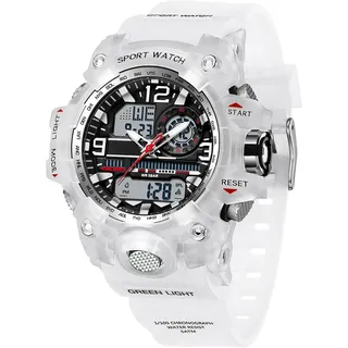 Armbanduhr Damen Digital Sportuhr für Teenager Mädchen, Weiß Digitaluhr Analog Display Militär Wasserdicht Uhren Wasserbeständig bis 5 ATM
