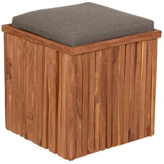 Gardenson Gartenhocker , Braun, Taupe , Holz, Textil , Teakholz , quadratisch , 45x45x45 cm , Gartenmöbel, Gartensessel, Gartenhocker