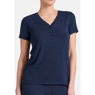 SCHIESSER Damen Schlafshirt Kurzarm Modal mit Knopfleiste-Mix + Relax Pyjamaoberteil, blau_175476, 48