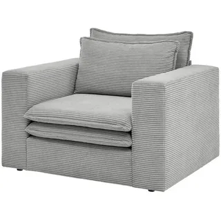 Furn.Design Sessel hellgrau Cord, Loungesessel 110 cm , Hellgrau , Holz, Textil , Nachbildung , 110x83x91 cm , Wohnzimmer, Sessel, Polstersessel