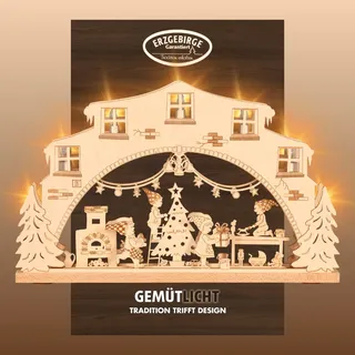 Weigla LED Schwibbogen »Wichtelwerkstatt, Lichterbogen aus Holz, NATUR, Made in Germany« Erzgebirge garantiert, Weihnachtsdeko Innen, Weihnachtsbeleuchtung, beige