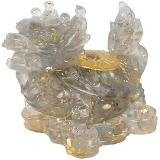 KYEYGWO Labradorit Kristall Drachen-Schildkröte Figur Deko, Harz Chinesischer Drache Stein Statue Reichtum Goldmünze Skulptur Feng Shui Wohlstand Ornament Glück Sammlerfigur für Haus Büro