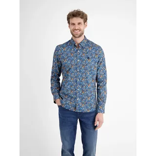 Langarmhemd LERROS "Stretch-Herrenhemd FLOWERS", Herren, Gr. XXL, Normal- und Kurzgrößen, blau (storm blau), 97% Baumwolle, 3% Elasthan, Hemden Langarmhemd