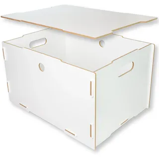 clipfritz - Kiste mit Deckel in Weiß MDF Holz (ca.40x30x23cm) Aufbewahrungsbox stapelbar - Holzkiste stabil zur Aufbewahrung als Spielzeugkiste, Bücherkiste, Erinnerungskiste (Storage Boxes, groß)
