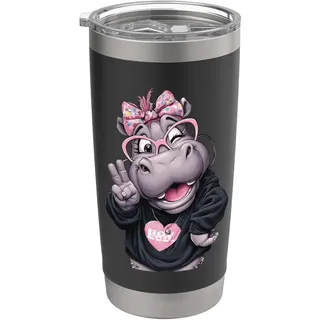 Hippo Girl Winking Peace Zeichen Rosa Schleife Pop Grafik Verspielt Doppelwandiger Edelstahl-Thermobecher