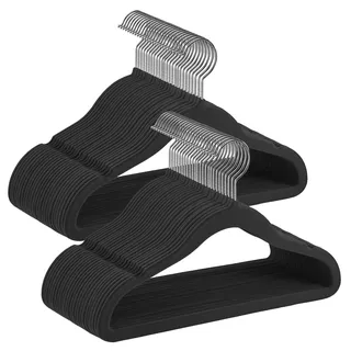 SONGMICS Kinderkleiderbügel, 50er Set Kleiderbügel Kinder, Baby-Kleiderbügel, Bügel Samt, 360° drehbarer Haken in Silber, platzsparend, rutschfest, für Kleiderschrank, tintenschwarz CRF027B05