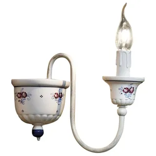 Wandlampe Keramik Weiß H: 21 cm für E14 Handbemalt Landhaus Floral Wandleuchte