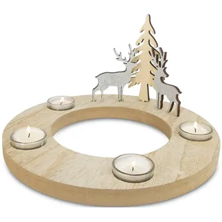 my home Adventsleuchter »Kerzenhalter Juna aus Holz«, (1 St.), Adventskranz mit 4 Gläsern, Weihnachtsdeko, Ø ca. 29,5 cm, beige