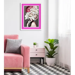 queence Bild mit Rahmen »Frau mit Hut aus Blumen« Bilder von Frauen   Blumen   Blumenbilder   Frau   Kunst 1 Stk. tlg. Poster mit buntem Acrylglas Passepartout, pink