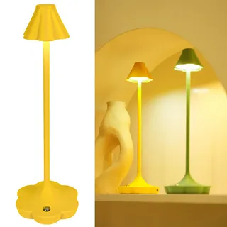 Touch-Control Nachttischlampe Kabellos 5200mAh, Wiederaufladbare Dimmbare Lampe mit 3 Farbtemperaturen, IP54 Blumen-Design für Gemütliche Atmosphäre Wohnzimmer Schlafzimmer Zuhause – Gelb