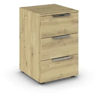 Rauch Möbel Flipp, Nachttisch, Nachtkommode für Schlafzimmer, Eiche Artisan, Holz, 3 Schubladen, Griffe Chrom, 40x61x42cm