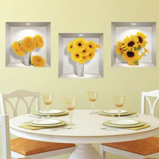 3D-Aufkleber | Wandaufkleber selbstklebend 3D-Effekt Blumen Sonnenblumen – Wandaufkleber Schlafzimmer – 3D-Wandaufkleber – Wohnzimmer – Wandaufkleber Trompe l'oeil | 40 x 120 cm