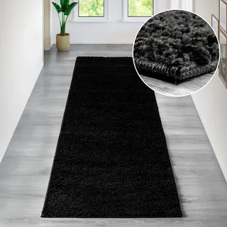 Bruno Banani Läufer "Shaggy Soft" rechteckig 30 mm Höhe Läufer, Brücke, gewebt, Uni-Farben, besonders weich, anthrazit
