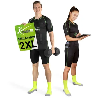 eaglefit - PRO EMS Anzug Komplettsystem mit 24 Elektroden für Damen & Herren (kabellos) - EMS-Training für Zuhause wie im Studio zur gezielten Muskelstimulation - Ganzkörper Fitness Trockenanzug XXL