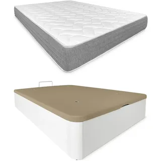 DUÉRMETE ONLINE Viscotec Viskoelastische Matratze + aufklappbares Bettgestell aus Holz, hohe Kapazität, Weiß, 105 x 200 cm