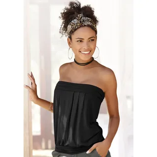 Bandeautop LASCANA, Damen, Gr. 36/38, schwarz, Jersey, Obermaterial: 95% Viskose, 5% Elasthan, unifarben, figurumspielend hüftlang, Tops Bandeautop, mit schmeichelnder Raffung, schulterfrei, elastisch, Topseller