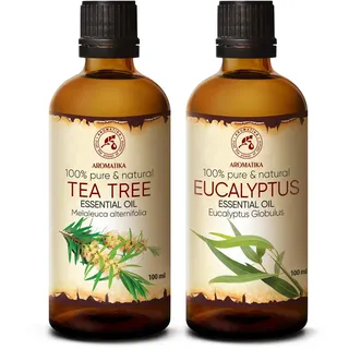 Teebaumöl 100ml und Eukalyptusöl 100ml Ätherische Öle Rein & Natürlich für Diffuser - Sauna - Aromatherapie - Duftlampe - Entspannung - Raumduft - Körperpflege