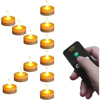 Wilrigir Flammenlose LED-Teelichter, mit Timer und Fernbedienung, elektrische Fake Kerze mit hell und flackernd gelb Glühbirne, 12 Stück, Best für Partys, Festivals Feiern