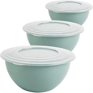 Schüssel mit Deckel 5l 3er Set - Vielseitige Salatschüssel und Rührschüssel, Trendfarbe: Grün, Ø 28 cm - Grün