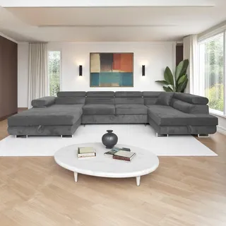 Ecksofa Aller U XXL, Dunkelgrau mit Schlaffunktion und Bettkästen, Rechte Seite - Grau