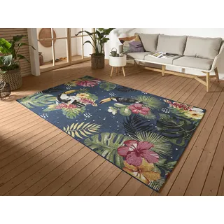 Hanse Home Tropical Dream In- & Outdoor Teppich – Flachgewebe Tropical Jungel Florales Palmen Design, ÖKO-TEX Wetterfest & UV-beständig für Balkon, Terrasse, Garten – Blau Multifarben, 160x235cm