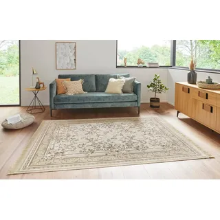 HANSE HOME Nouristan Naveh Orient Teppich – Wohnzimmerteppich Orientalisch Kurzflor mit Fransen Vintage Orientalischer Samt-Teppich für Esszimmer, Wohnzimmer, Schlafzimmer – Creme Beige, 95x140cm