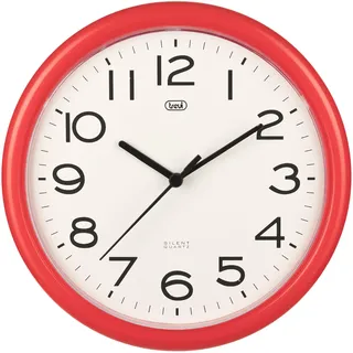 Trevi OM 3301, Wanduhr, Quarz mit Geräuschlosem Zeigerwerk, Durchmesser 24 cm, Geeignet für Küche, Büro und Geschäftsräume, Kunststoff, Rundes Format, Rot