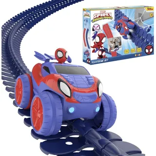 Smoby Spidey FleXtreme Rennbahn-Set (blau-rot) - flexible Kinder-Rennbahn inkl. 184 Schienenteile (4,40 Meter), Spidey Rennauto & Spinnennetz