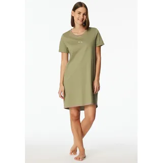 Schiesser Nachthemd "Casual Essentials" mit Statement-Print, Baumwolle, kurzärmelig, Rundhalsausschnitt, 705, grün