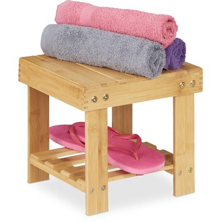 Relaxdays Fußbank Bambus, bis 100 kg, Stabiler Tritthocker, Kinderhocker Bad, Fußhocker, HxBxT: 24,5 x 25 x 27 cm, Natur