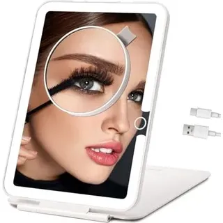 Wiederaufladbare Reise -Make -up -Spiegel leichter, tragbares beleuchtetes kosmetisches 10 -facher Vergrößerung, 70 LEDs 3 Farben, faltbare kompakte T