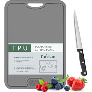 Gintan Flexibles TPU Schneidebrett, BPA-frei, mit Messer- und Saftrille, kratzfeste flexible Schneidebretter für die Küche, spülmaschinenfest, griffiger Griff, rutschfest (Dunkel Grau)